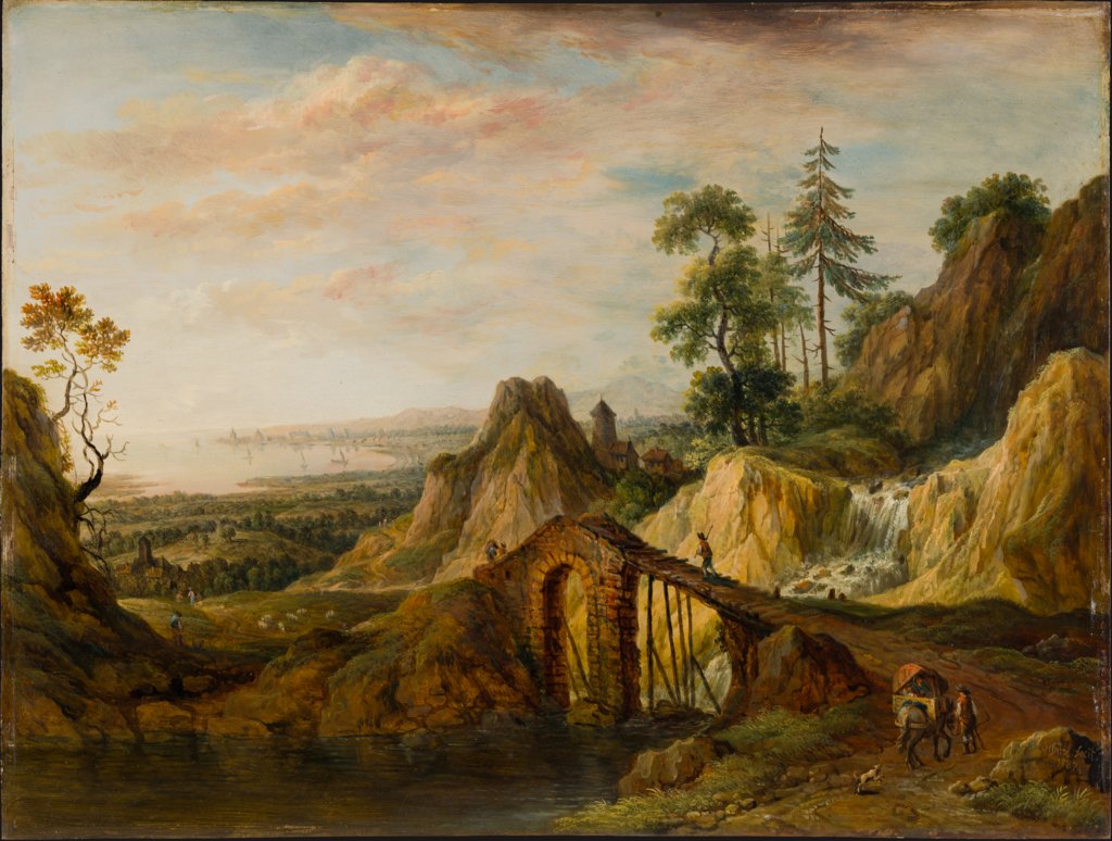 Landschaft mit Brücke, Christian Georg Schütz d. Ä.