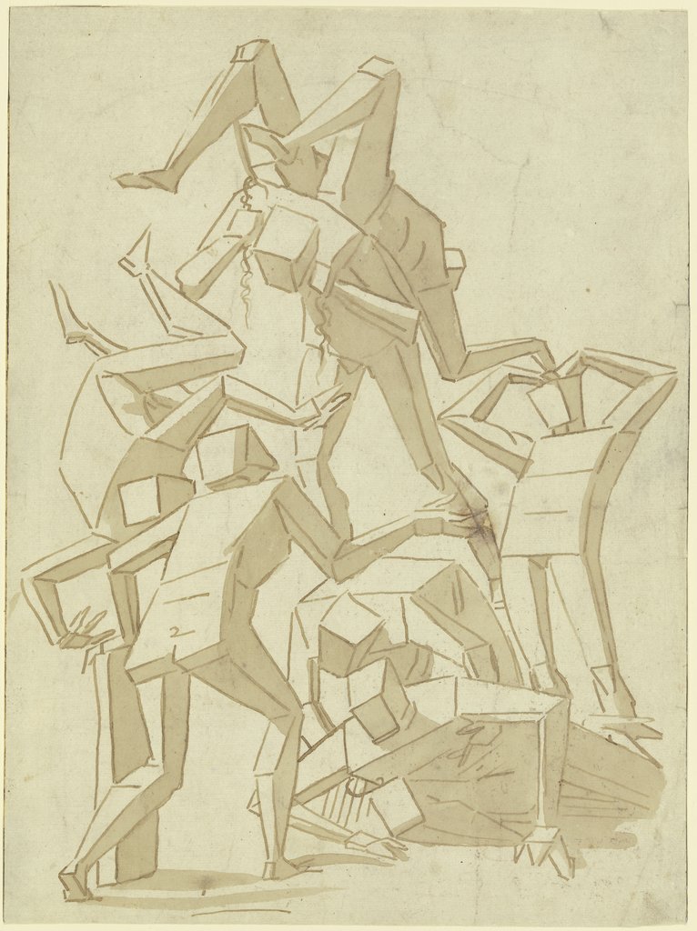 Stereometrische Figuren, übereinander fallend, Luca Cambiaso;  Werkstatt, nach Luca Cambiaso