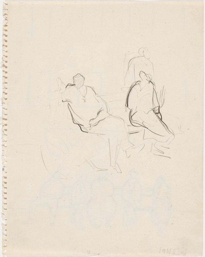 Study of people sitting at Klauzál Square in Budapest, Ilka Gedő