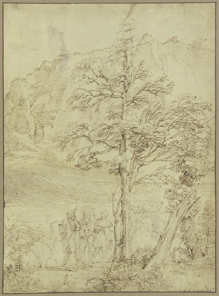 Landscape with Christ and his disciples on the road to Emmaus, Domenichino;   attributed