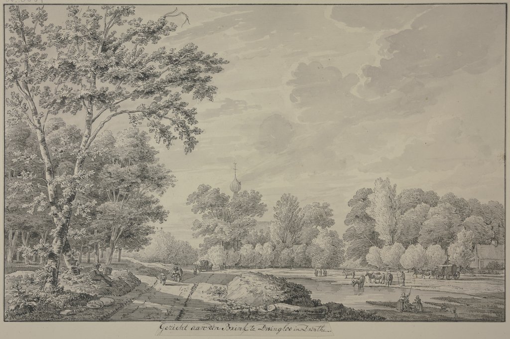 Gezicht aan den Brink te Dwingloo in Drenthe, Abraham de Haen the Younger