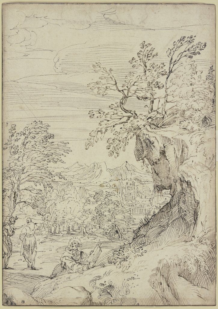 Landscape with a saint and two other figures, Agostino Carracci