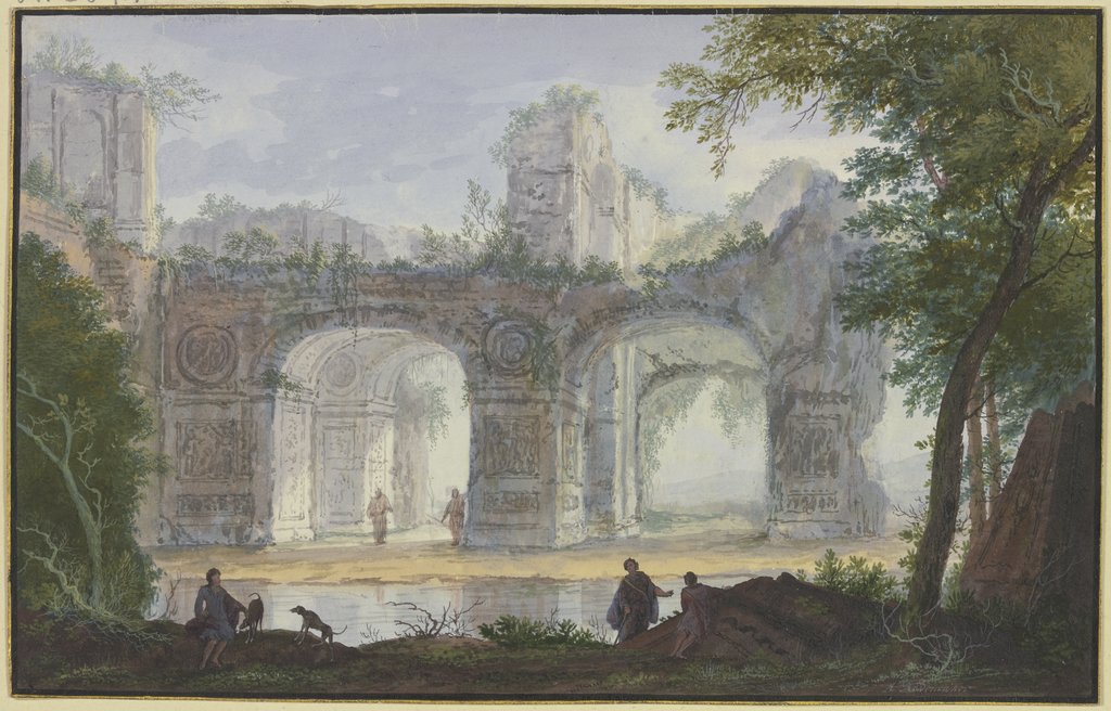 Landscape with antique archway, Abraham Rademaker