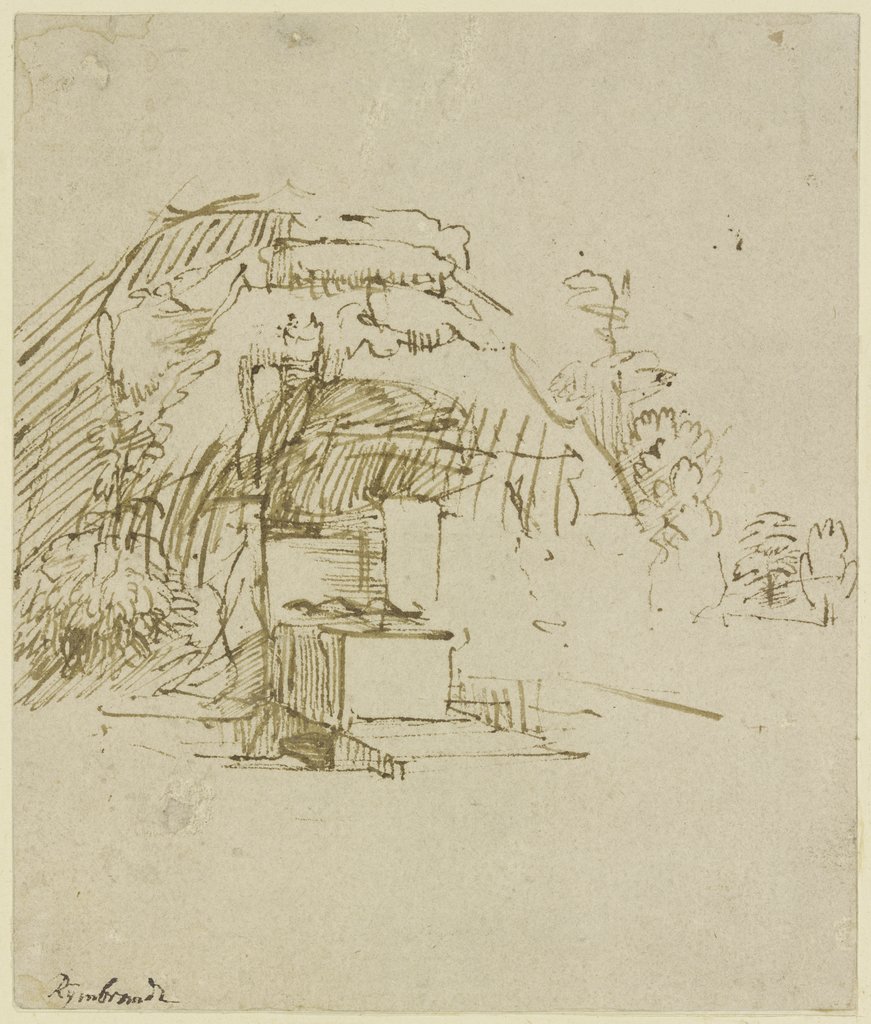 Well in front of a hut, Rembrandt Harmensz. van Rijn;  school