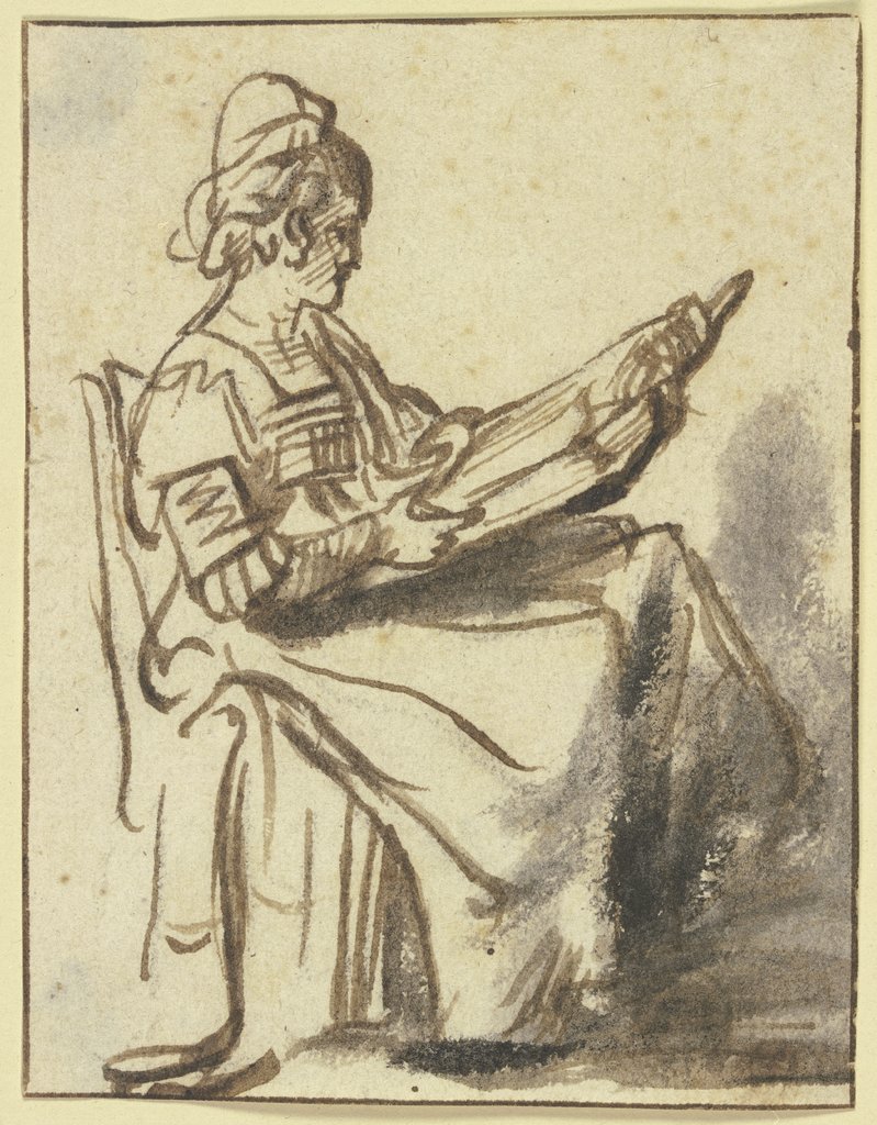 Sitting woman, reading, Netherlandish, 17th century