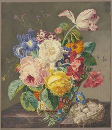 Still life of flowers with birds' eggs, Jan van Huysum
