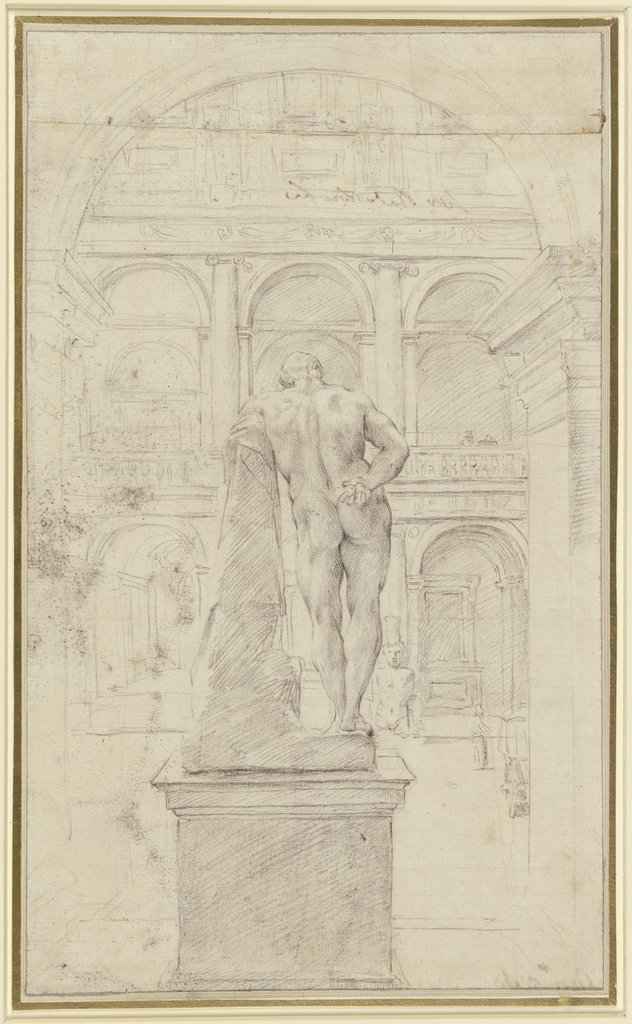 Rückenansicht des Herkules Farnese im Hof des Palazzo Farnese in Rom, Annibale Carracci;   ?, Annibale Carracci