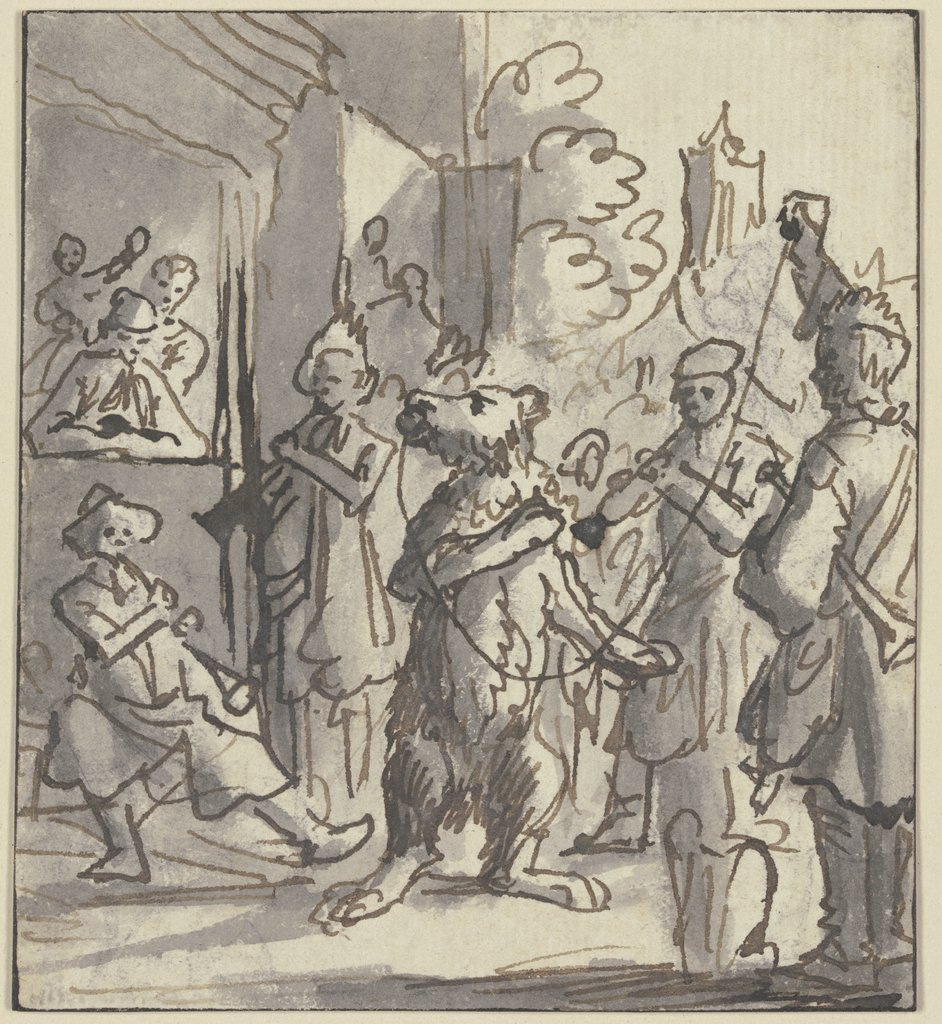 Musicians with performing bear, Netherlandish, 17th century