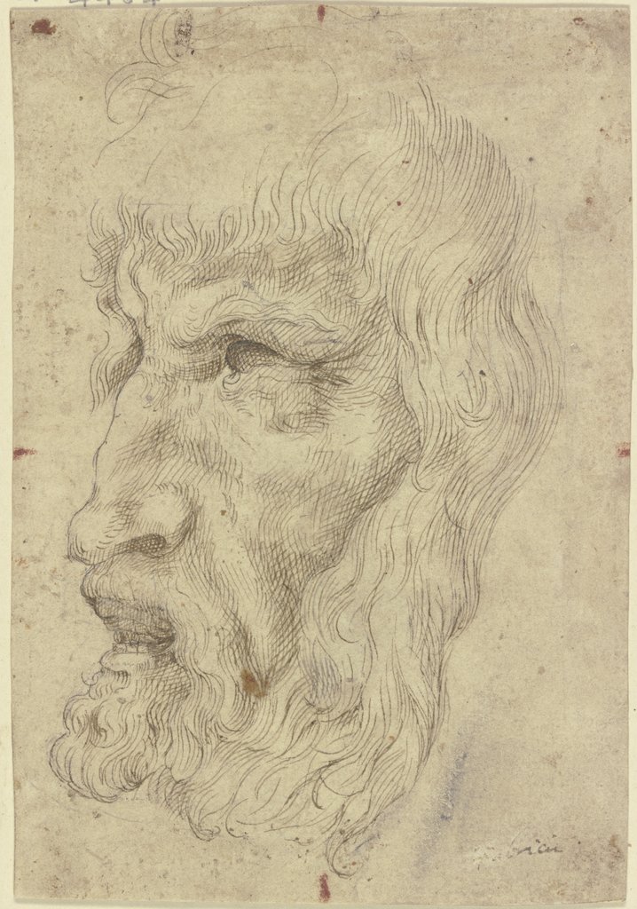 Antique masks to the left, Leonardo da Vinci;  imitator