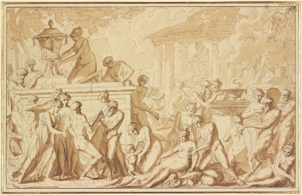 Bacchanal bei einem Tempel, Louis Félix de La Rue