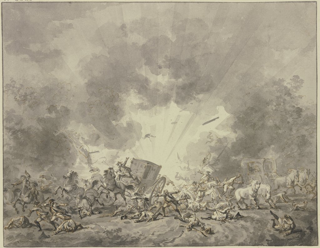 Powder explosion in the middle of a troop detachment, Jan Anthonie Langendijk