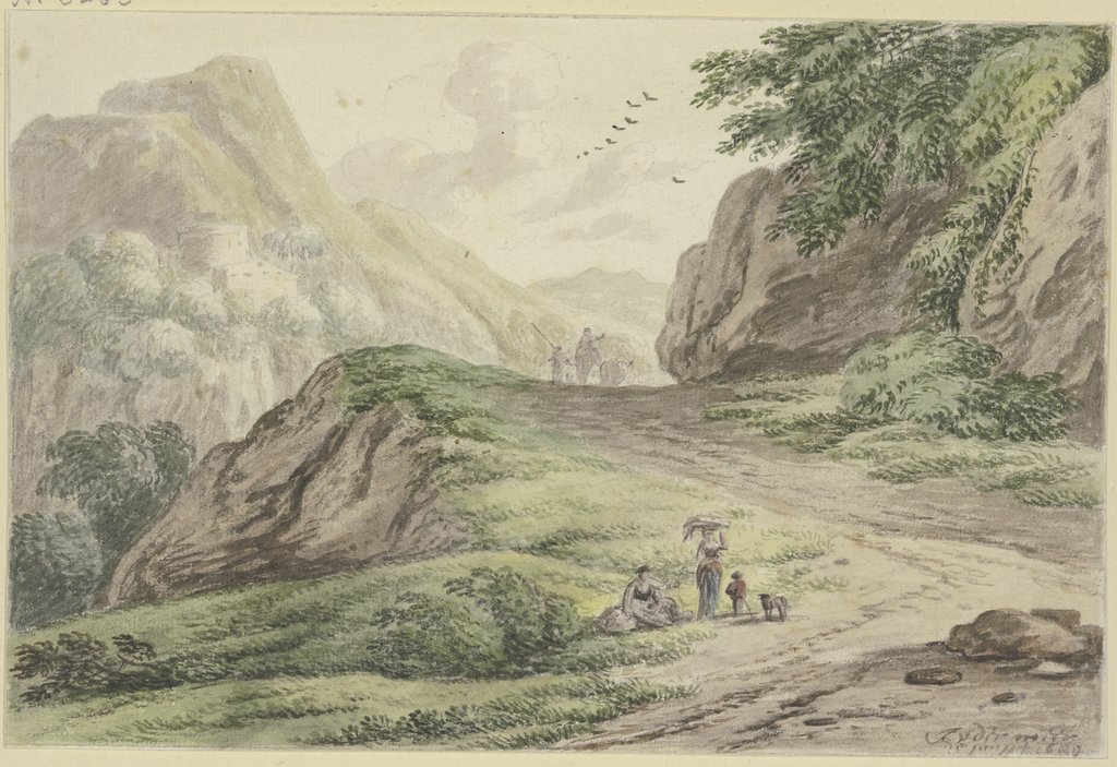 Mountain path with staffage, Unknown artist