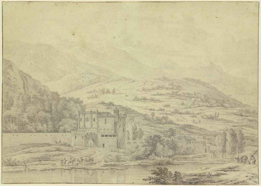 Italienische Gebirgslandschaft mit schloßartigem Gebäude, Unknown artist