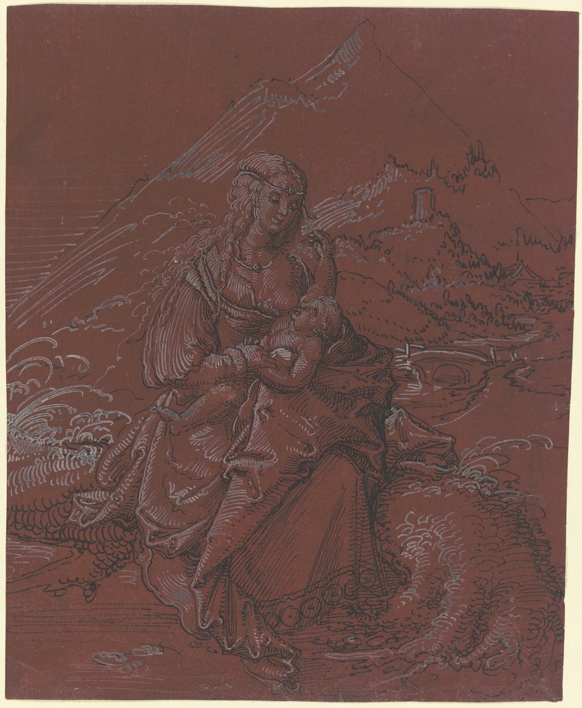 Madonna lactans in einer Landschaft, southern German, 16th century, Monogrammist I above a spade