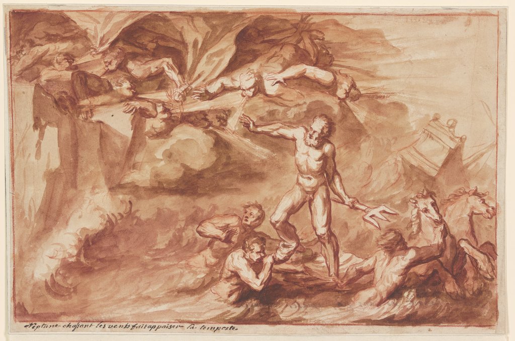 Neptune chassant les vents fait apaiser la tempeste, Unknown, 18th century, after Anne Claude Philippe de Caylus, after Jean-Antoine Watteau