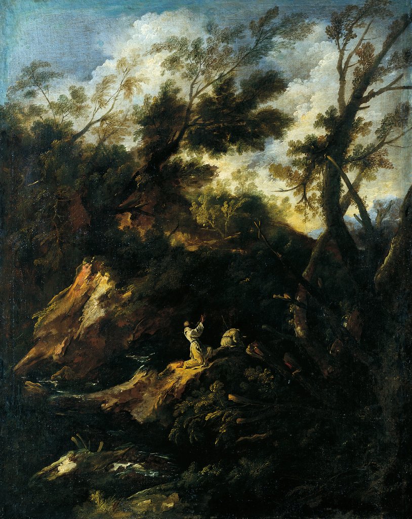 Landschaft mit zwei betenden Mönchen, Antonio Francesco Peruzzini