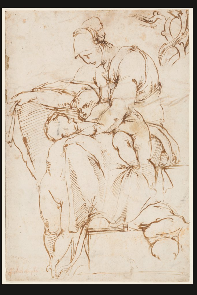 Sitzende Frau mit Kindern (Caritas), rechts oben Astwerk, Rosso Fiorentino