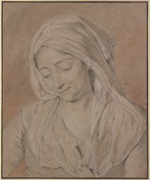 Brustbild einer niederblickenden Frau mit Kopftuch, Nicolas-Bernard Lépicié