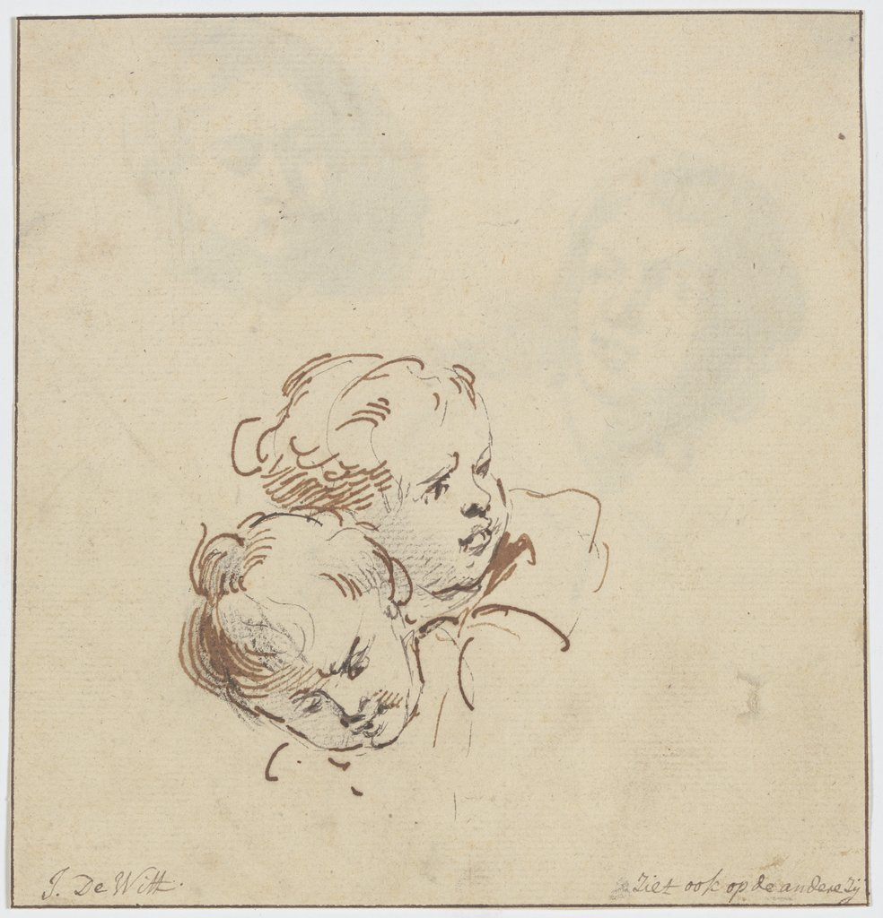 Two angel heads, Jacob de Wit