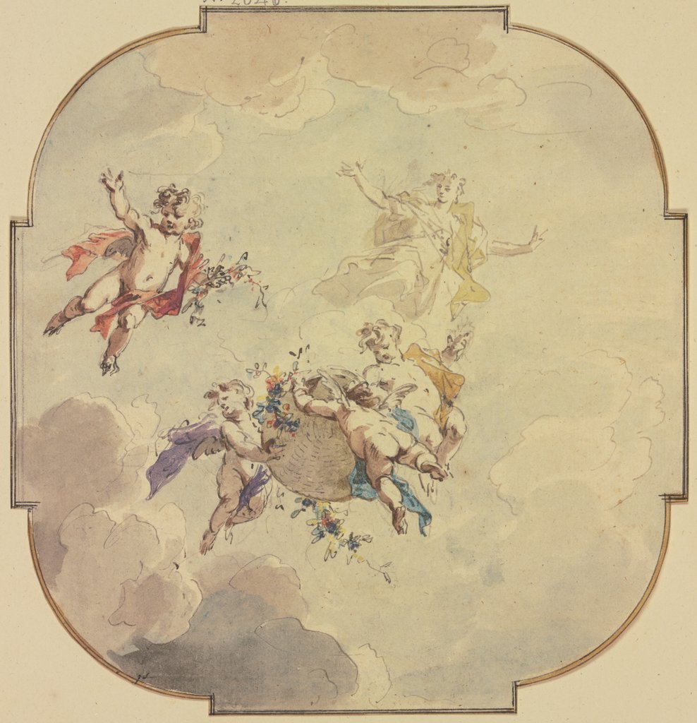 Ceiling design: Flora and putti, Jacob de Wit