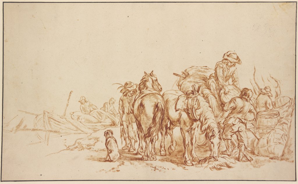 Bauern, die aus Schiffen Früchte auf ihre Wagen laden, Philips Wouwerman