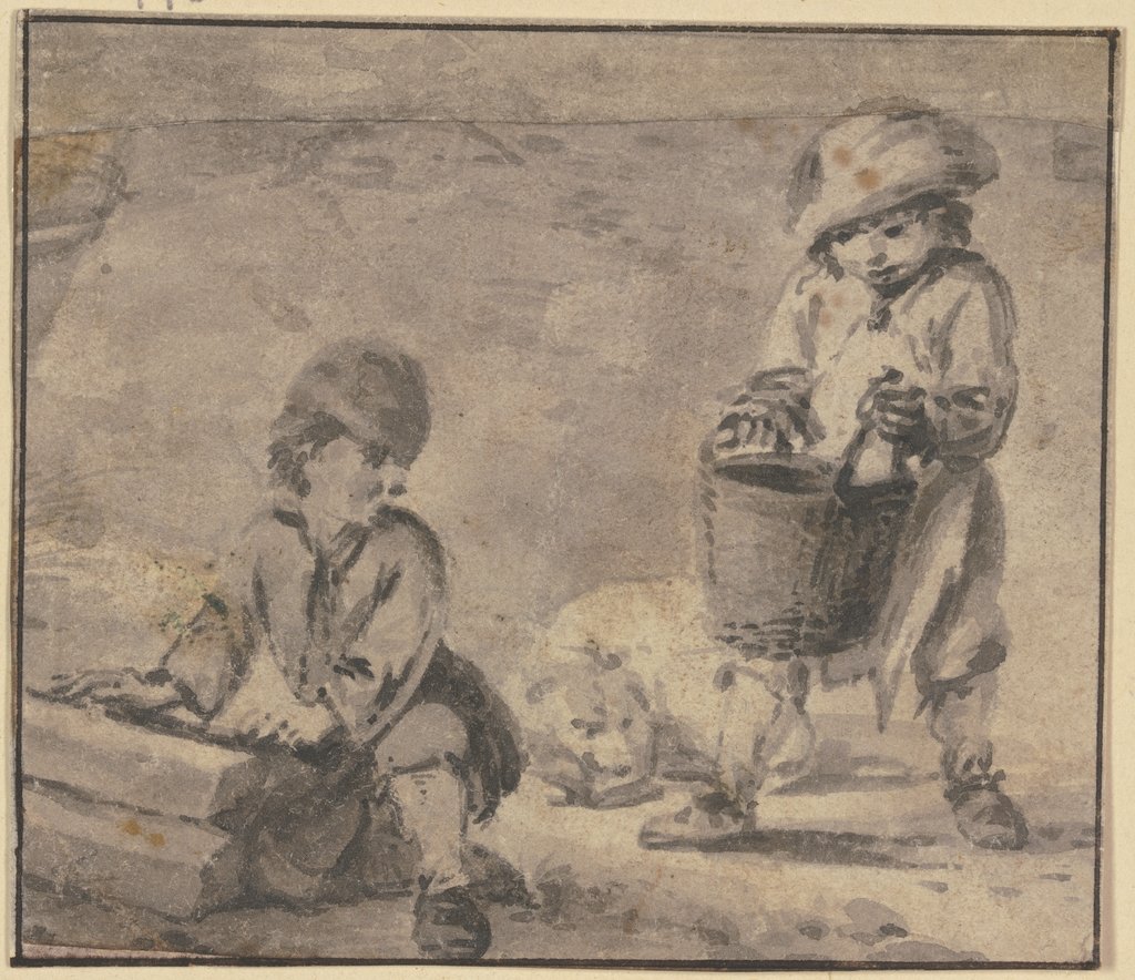 Zwei Knaben bei einem Hunde, der in der Mitte liegt, Philips Wouwerman