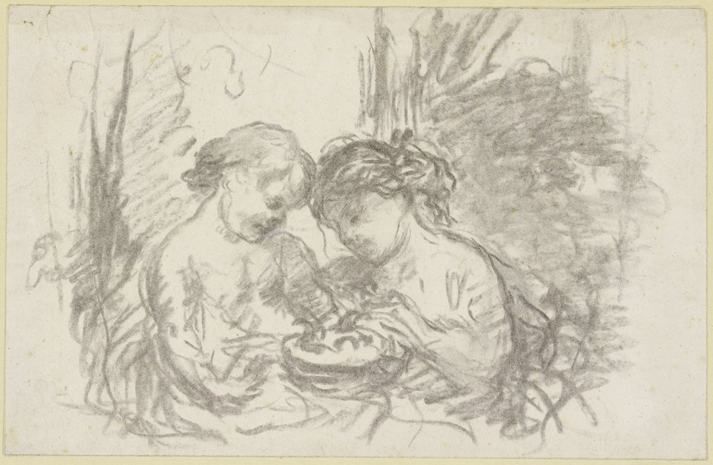 Two children with basket, Narcisse Virgile Diaz de la Peña