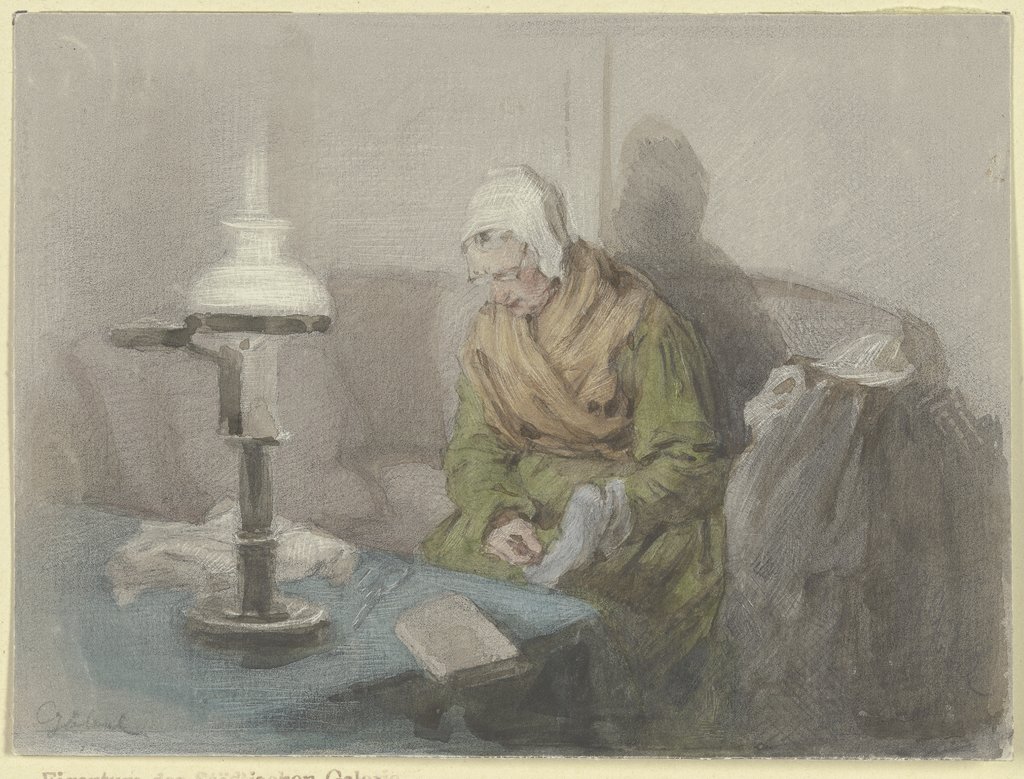 Old woman by lamplight, Angilbert Göbel