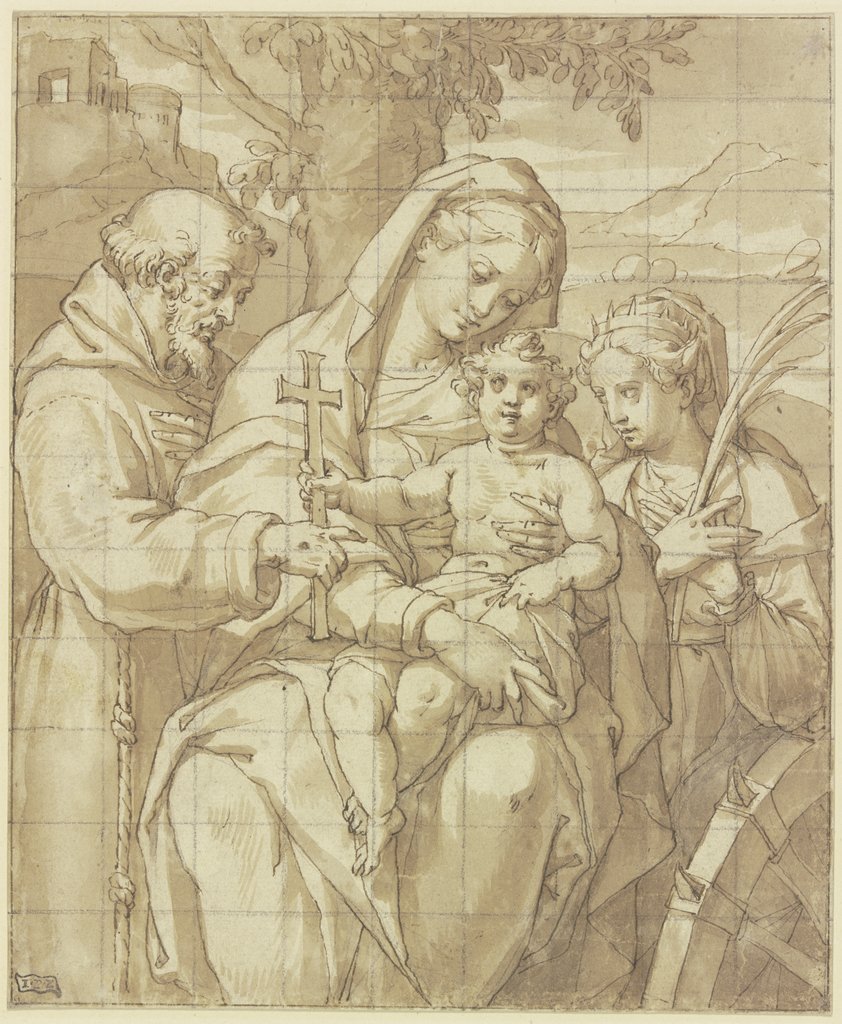 Madonna mit Kind, dem Heiligem Franziskus und der Heiligen Katharina, style of Baldassare Peruzzi;   ?