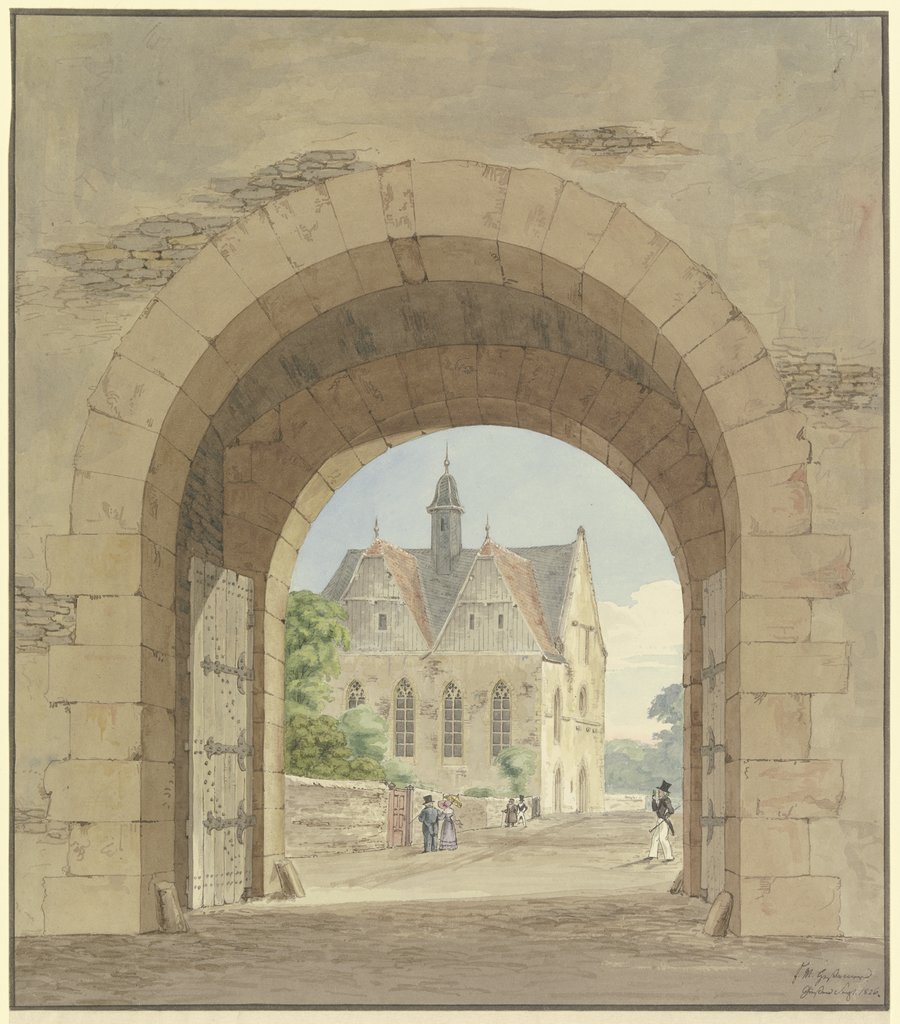 Stadttor mit Aussicht auf eine Kirche, Friedrich Maximilian Hessemer