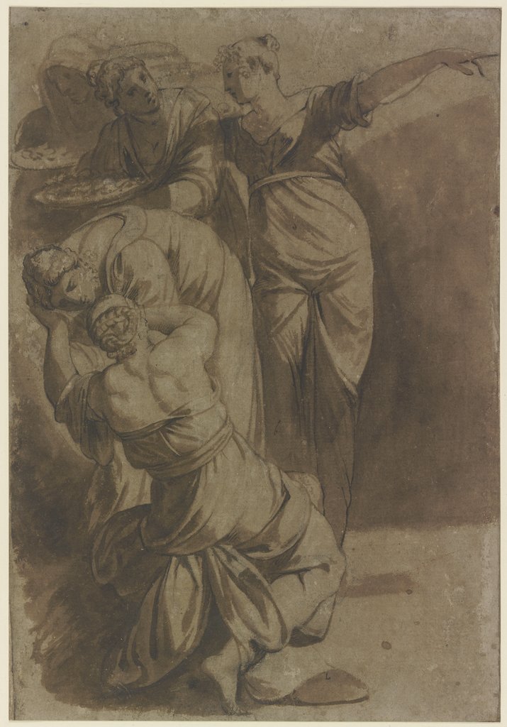 Figurengruppe aus dem Wandfresko der Anbetung des Goldenen Kalbes von Tintoretto in Madonna dell'Orto in Venedig, Tintoretto;   ?