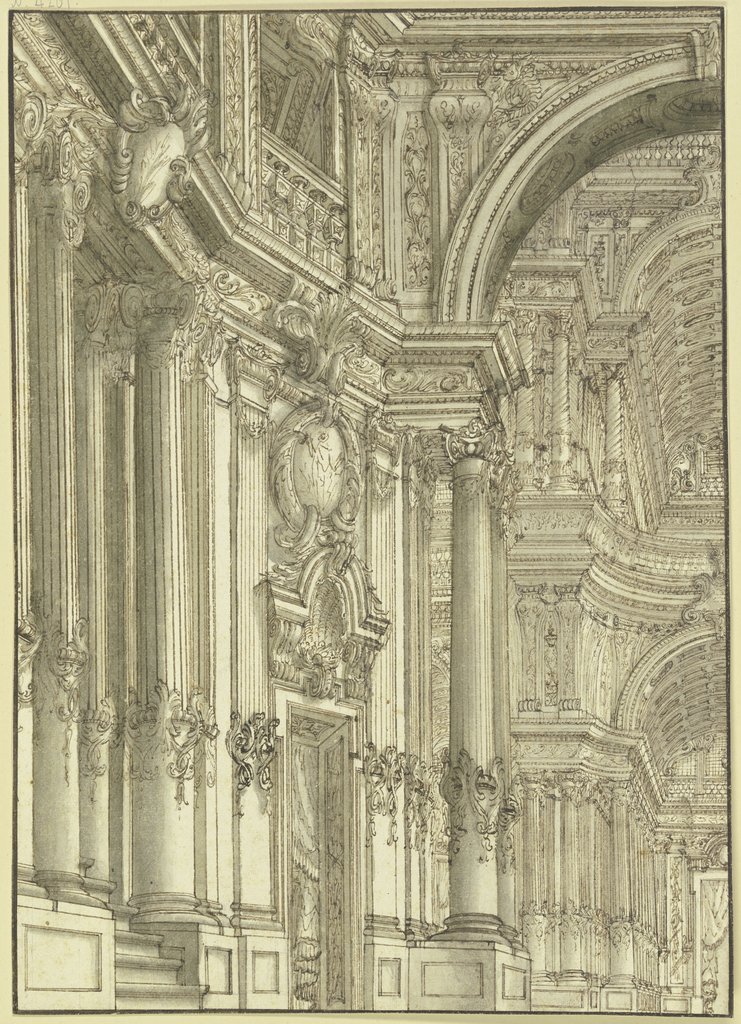 Columned hall, at left a portal (left half), Giacomo Antonio Mannini