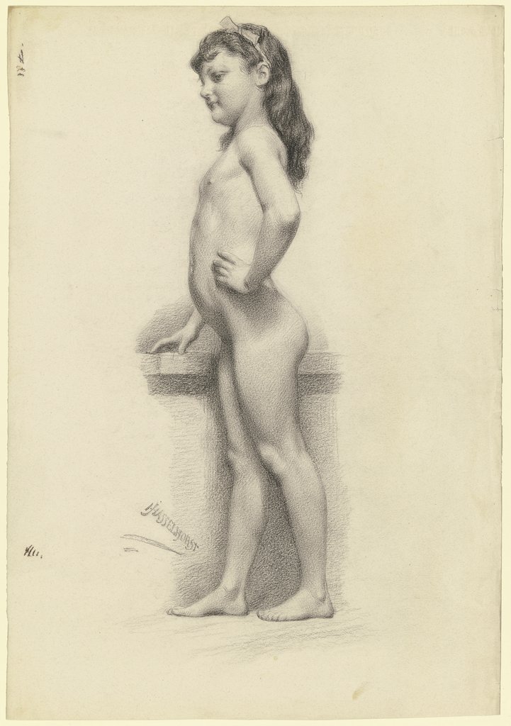 Akt nach einem kleinen Mädchen in ganzer Figur nach links, Johann Heinrich Hasselhorst