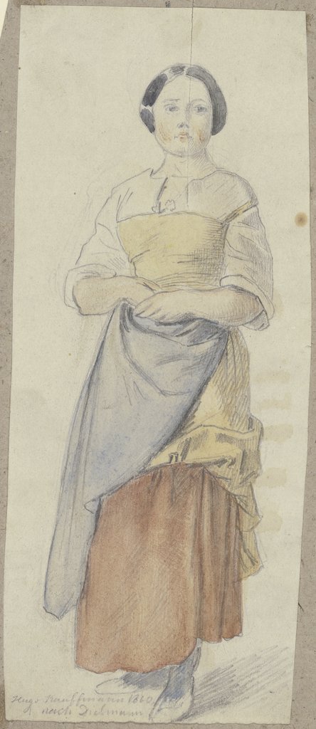 Standing farm girl, Hugo Kauffmann, after Jakob Fürchtegott Dielmann