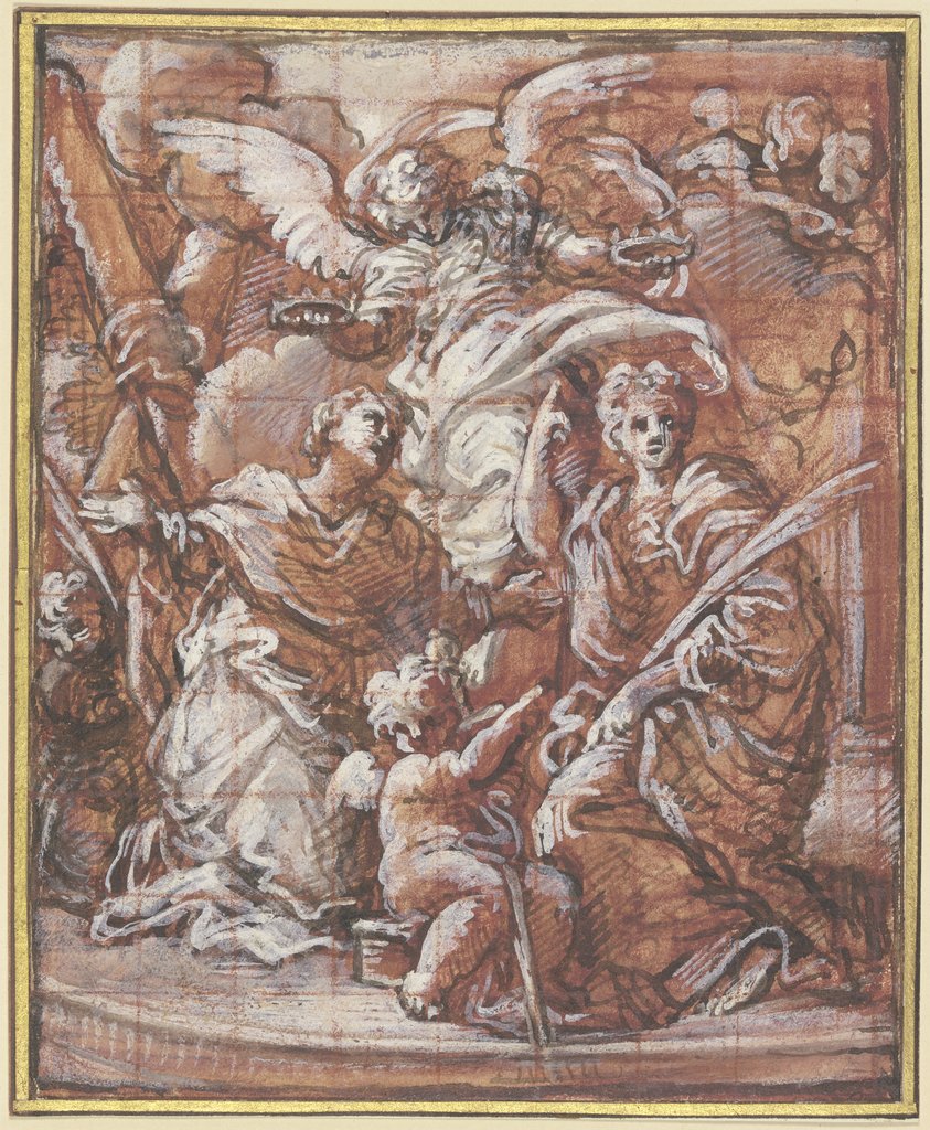 An angel crowning two saints, Saint Andrew and a knight saint, as martyrs, Giuseppe Passeri