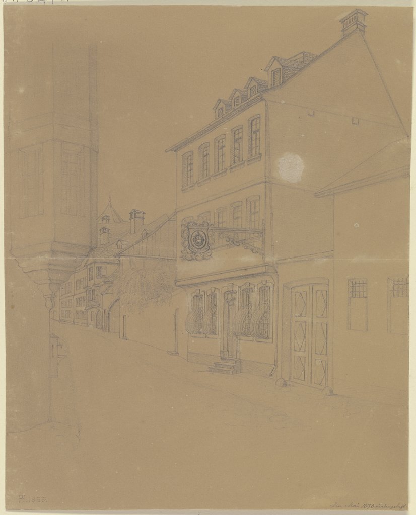 Häuserzeile mit dem Geburtshaus der Brüder Nikolaus und Carl Hoff in der Alten Schlesingergasse 2 in Frankfurt am Main, Johann Philipp Hoff