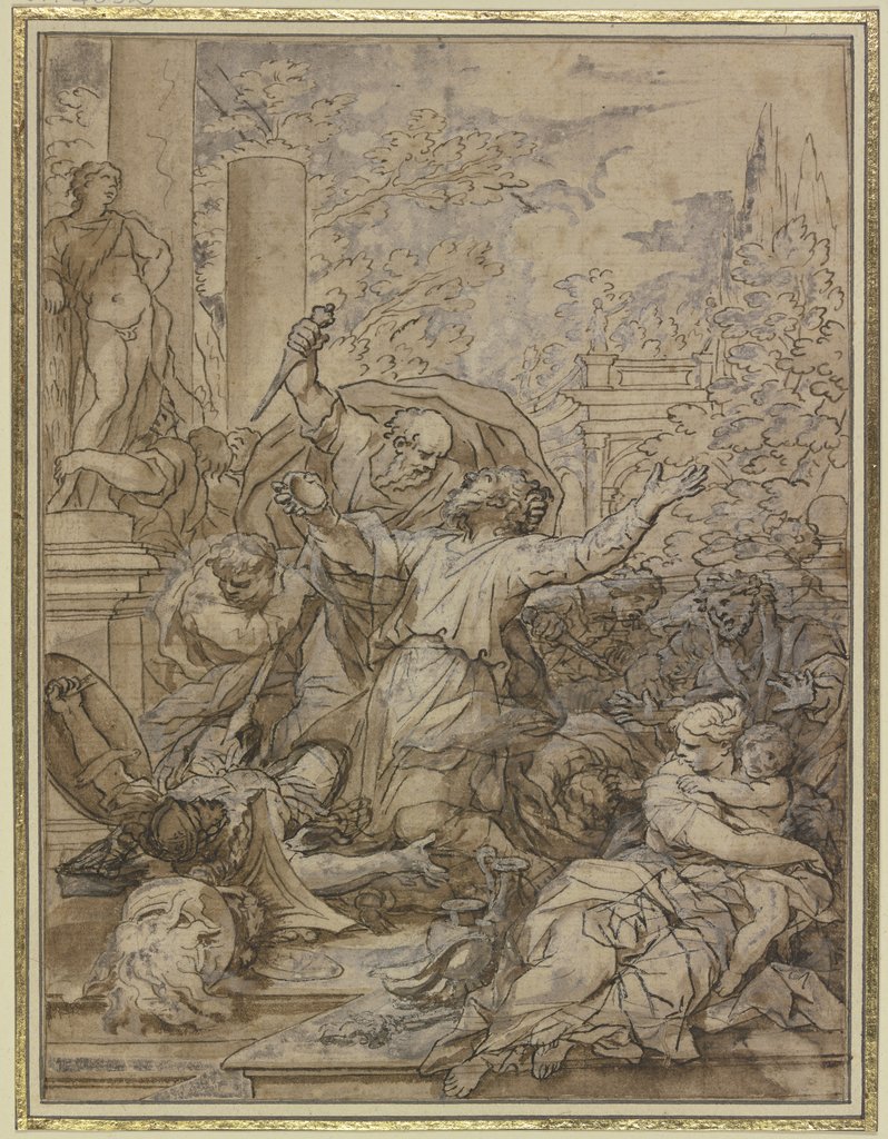 Priest being murdered at the sacrifice, Giovanni Battista Lenardi;   attributed