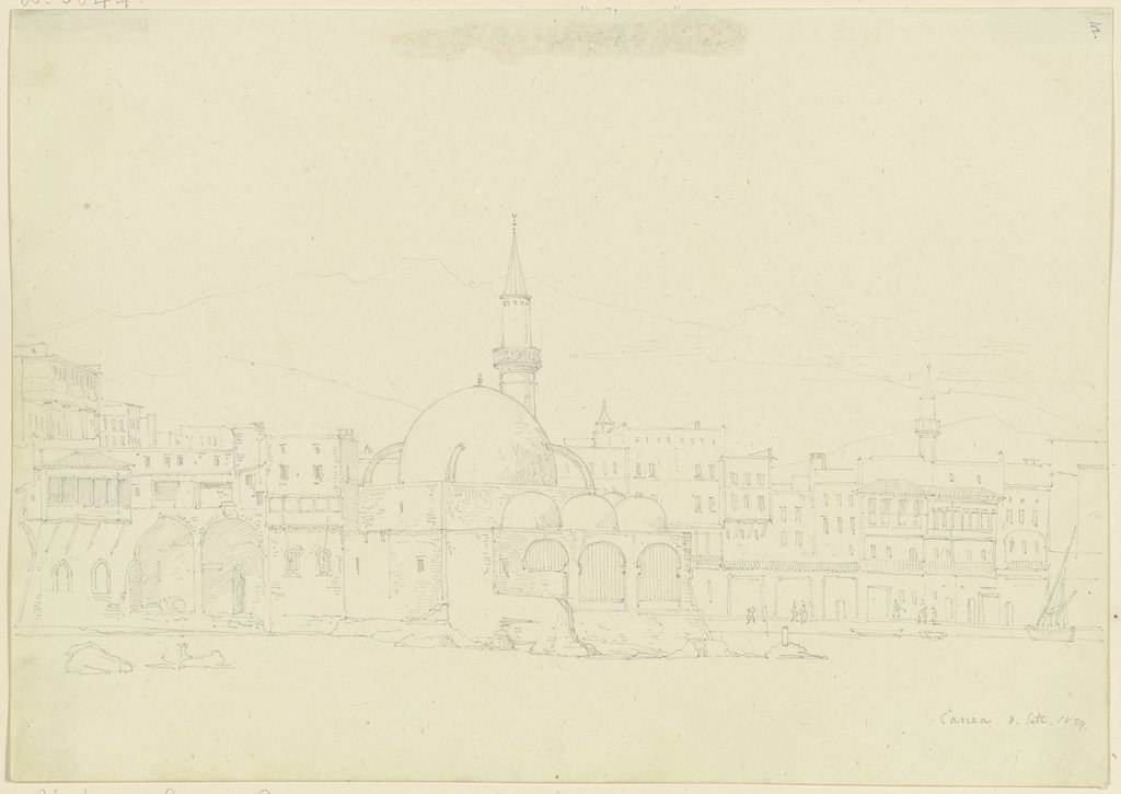 Ansicht von Chania auf Kreta, im Vordergrund die Hasan-Pascha-Moschee, Friedrich Maximilian Hessemer