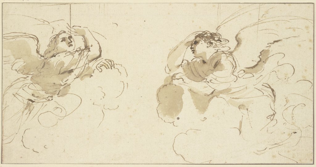 Two angels in clouds, Guercino (Giovanni Francesco Barbieri);   attributed