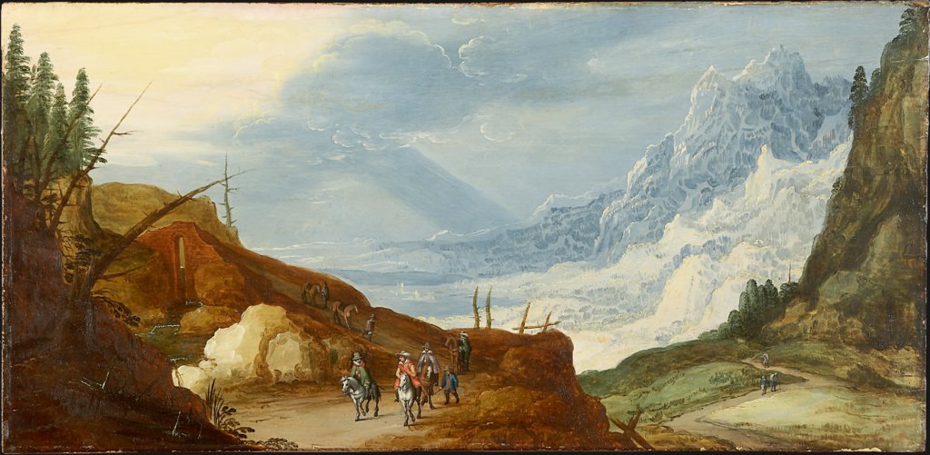 Gebirgslandschaft mit Reisenden, Art des Joos de Momper d. J.