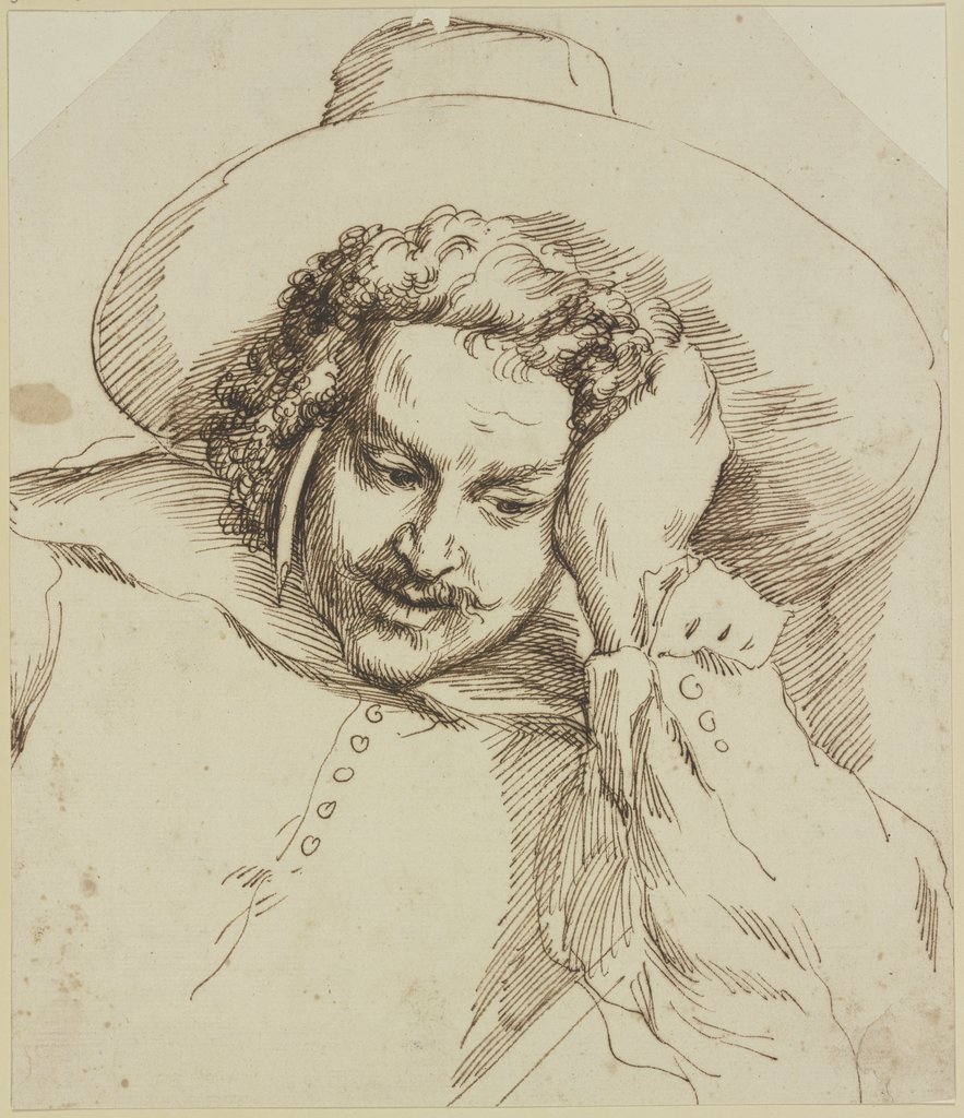 Brustbild eines Mannes, eine Feder hinter dem Ohr, Italian, 17th century