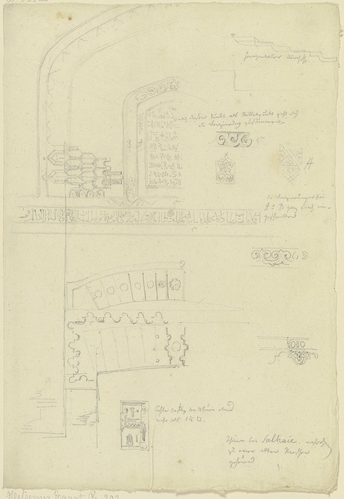 Studienblatt: Wandaufriss, Architekturprofile und -details, Friedrich Maximilian Hessemer