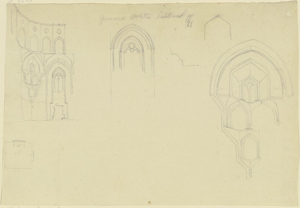 Gewölbetrompen und andere Architekturdetails aus dem Kuppelraum einer Moschee, Friedrich Maximilian Hessemer