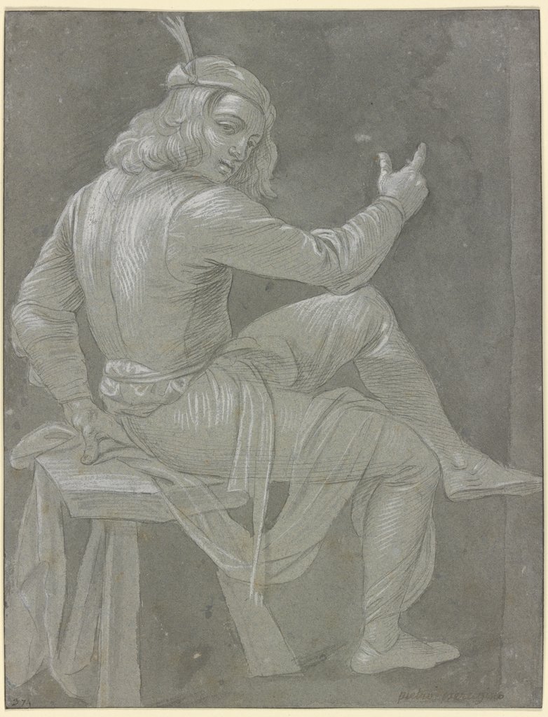 Junger sitzender Mann mit Barett nach rechts, Italian, 16th century, after Filippino Lippi;   ?