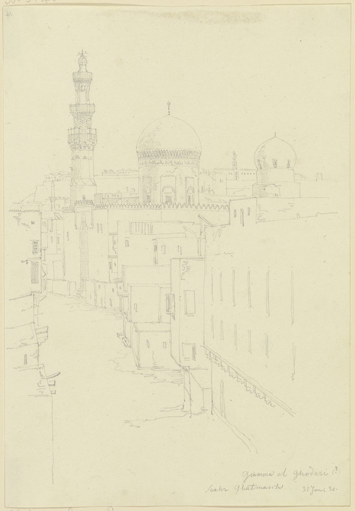 Street with mosque, Friedrich Maximilian Hessemer