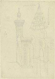 Kanzel und Deckenleuchter in einer Moschee, Friedrich Maximilian Hessemer
