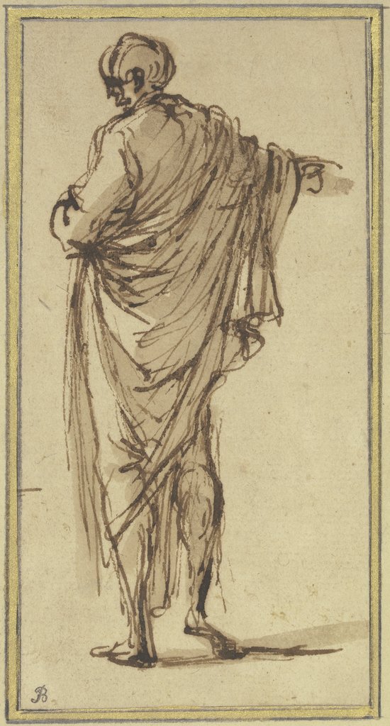 Standing man with infant on the ground; head study, Salvator Rosa