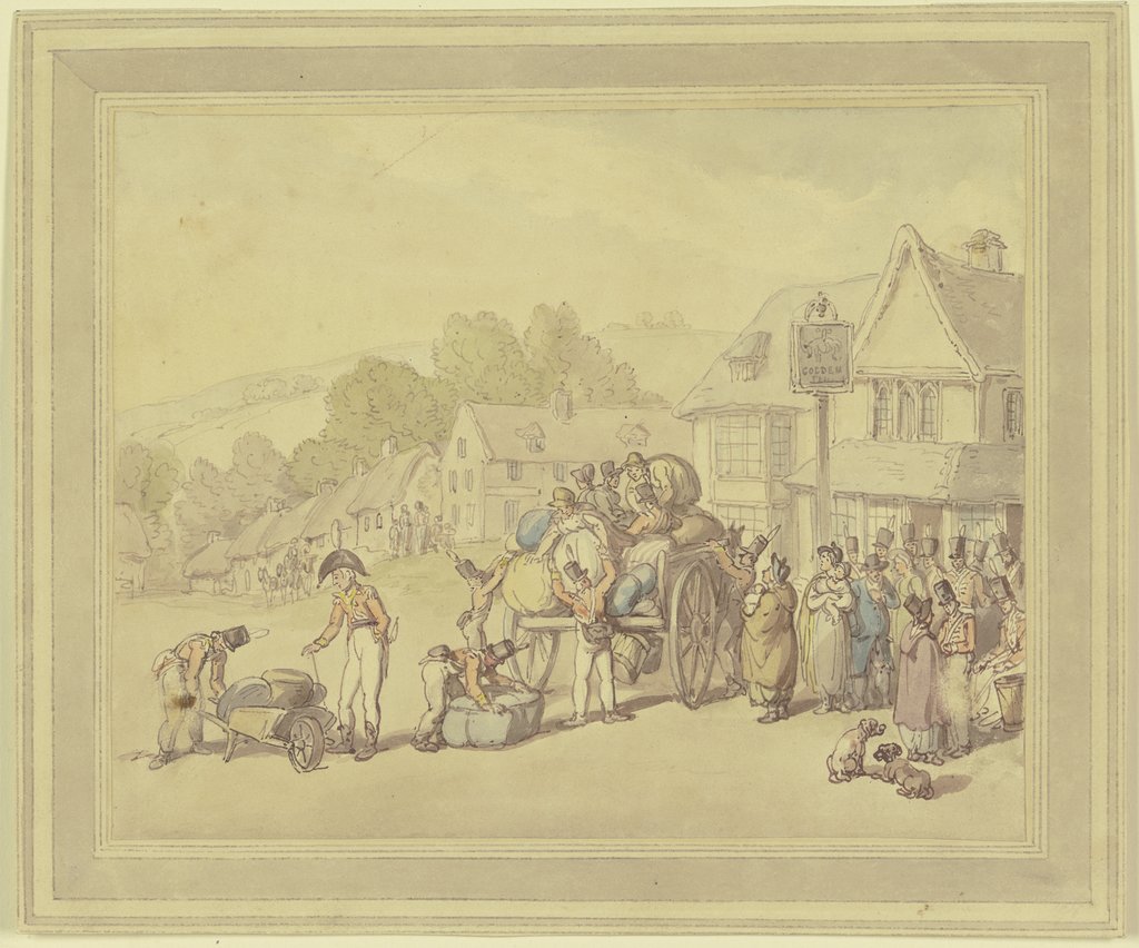 Soldaten an einem Wirtshaus, Thomas Rowlandson