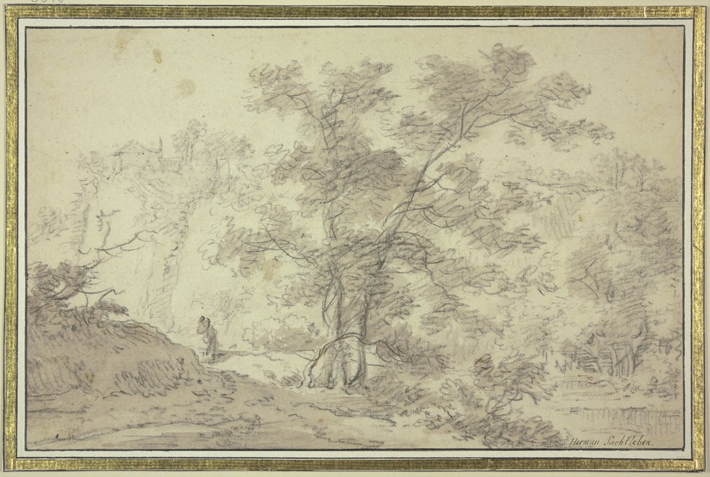 Waldpartie, links Häuser, rechts Wasser, Herman Saftleven III