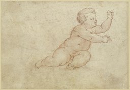 Sitzendes nacktes Kind gestikulierend nach rechts, Guido Cagnacci